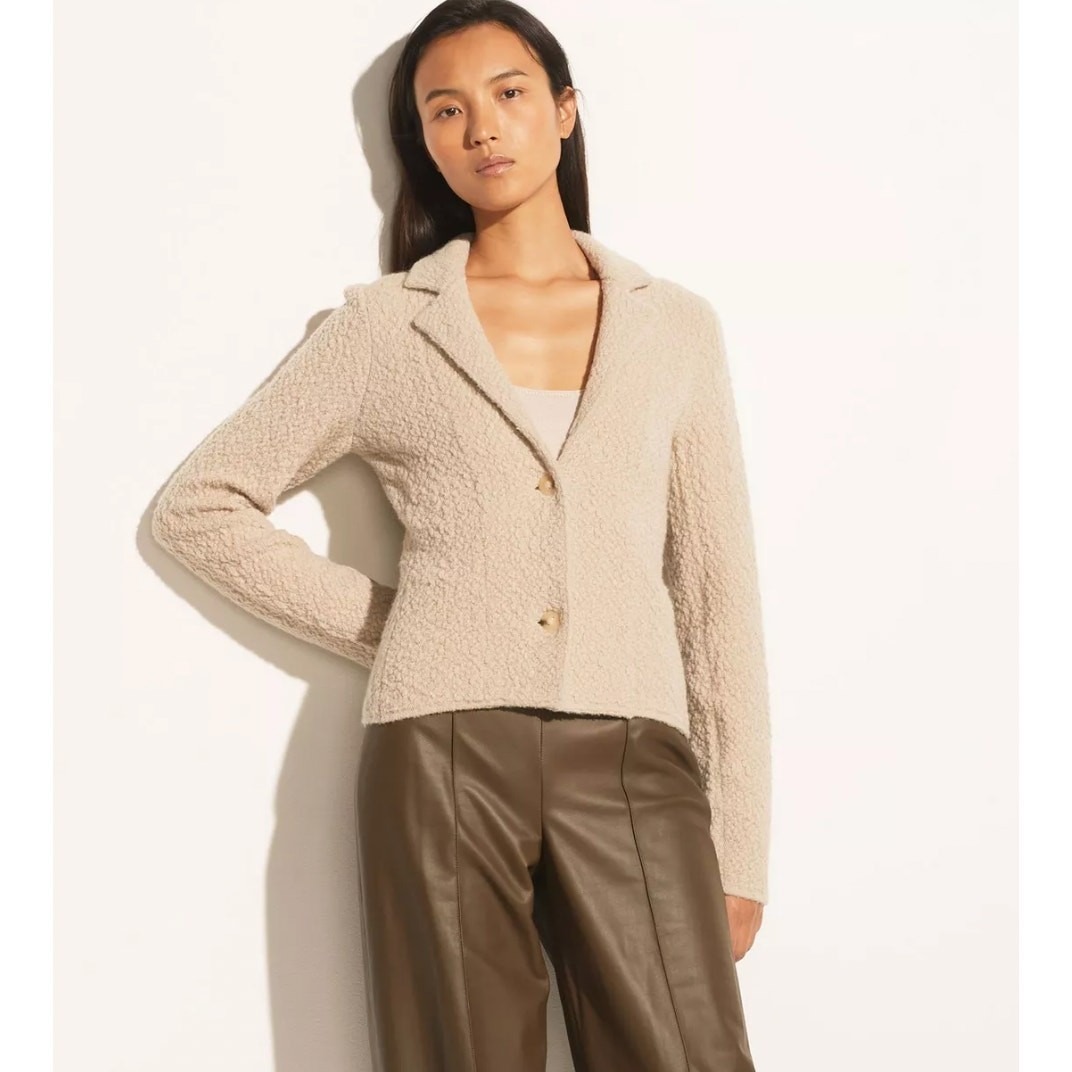 Vince Boucl Sweater Blazer In Cream Size M New